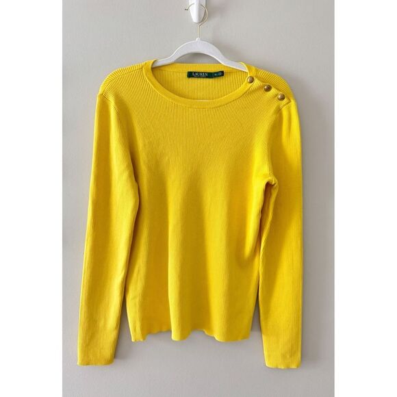Lauren Ralph Lauren Ribbed Sweater Size XL Crewneck Gold Buttons - Picture 4 of 9